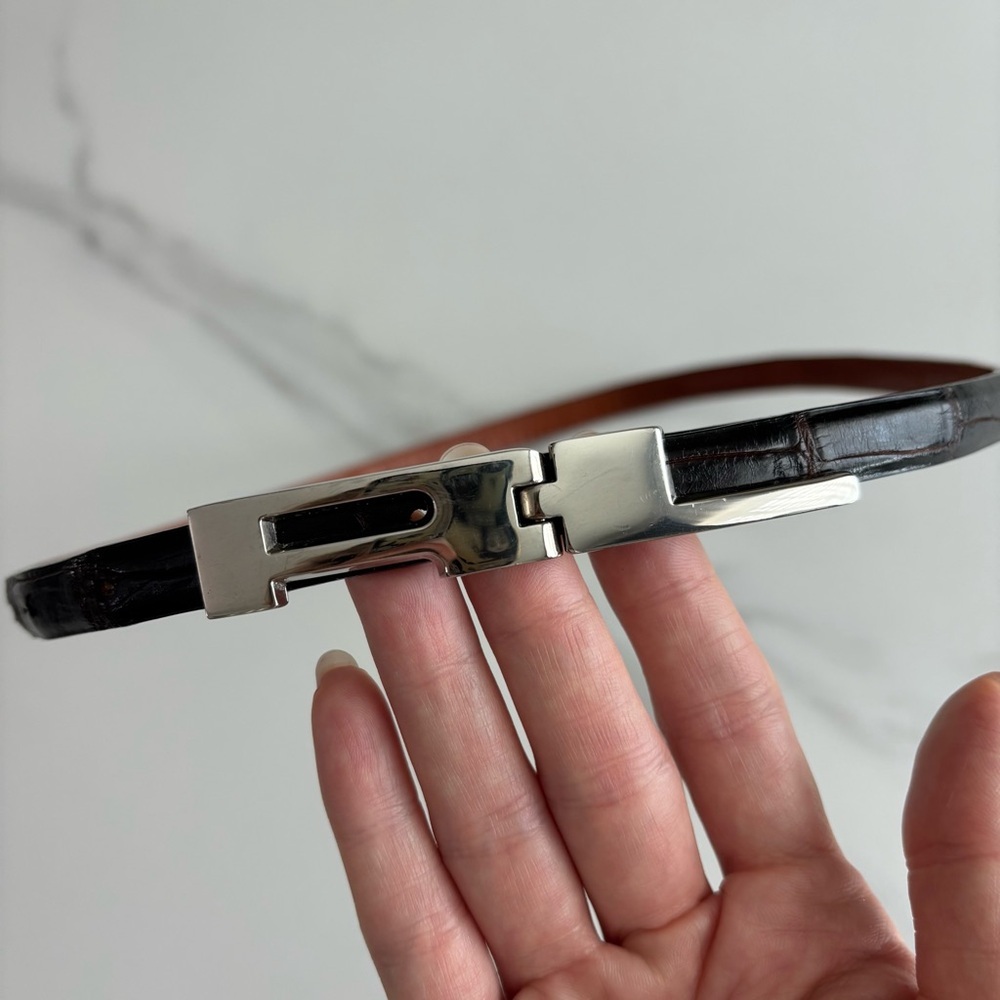 Vintage Ralph Lauren 2000 black genuine American alligator slim belt Small